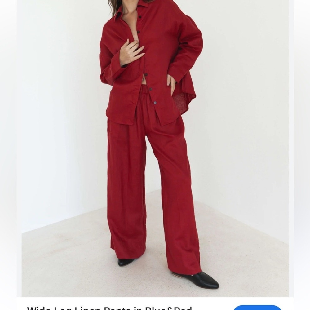 Lu.ciee NWT 2 piece red linen pantsuit sustainable fabric size S/M‎